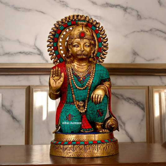 Large Brass Hanuman blessing Idol with Stone Work - 48.5 cm Idols Nikuressence