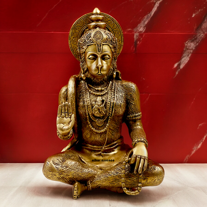 Pure Brass Hanuman Blessing Idol - 28 cm Idols Nikuressence