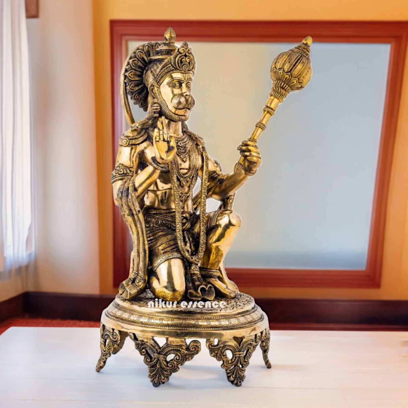 Buy Pure Brass Hanuman Sitting with Gada Idol - 51 cm Idols Nikuressence