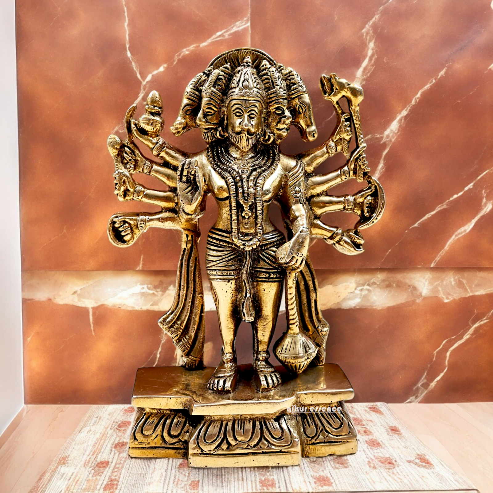 Pure Brass Panchmukhi Hanuman Standing with Gada Idol- 7.283 inches