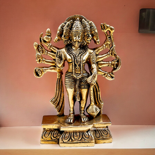 Pure Brass Panchmukhi Hanuman Standing with Gada Idol- 7.283 inches