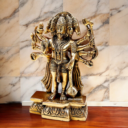 Pure Brass Panchmukhi Hanuman Standing with Gada Idol- 7.283 inches