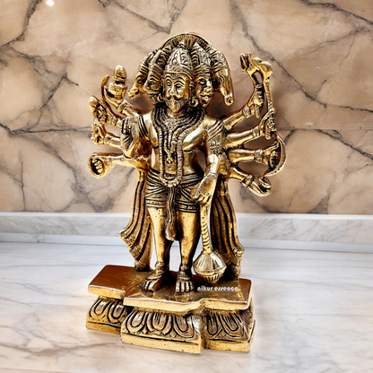 Pure Brass Panchmukhi Hanuman Standing with Gada Idol- 7.283 inches