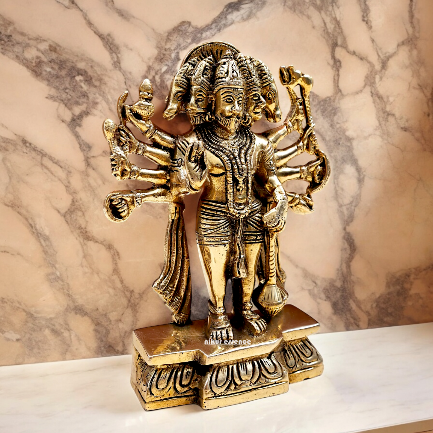 Pure Brass Panchmukhi Hanuman Standing with Gada Idol- 7.283 inches