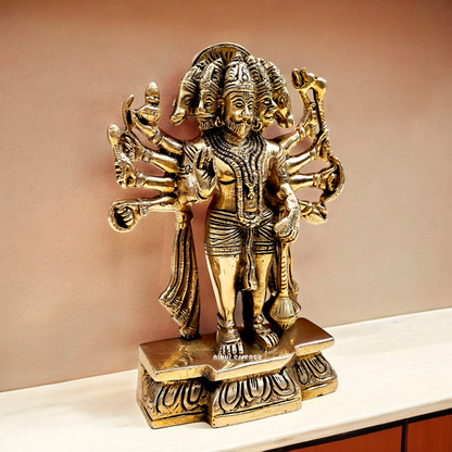 Pure Brass Panchmukhi Hanuman Standing with Gada Idol- 7.283 inches