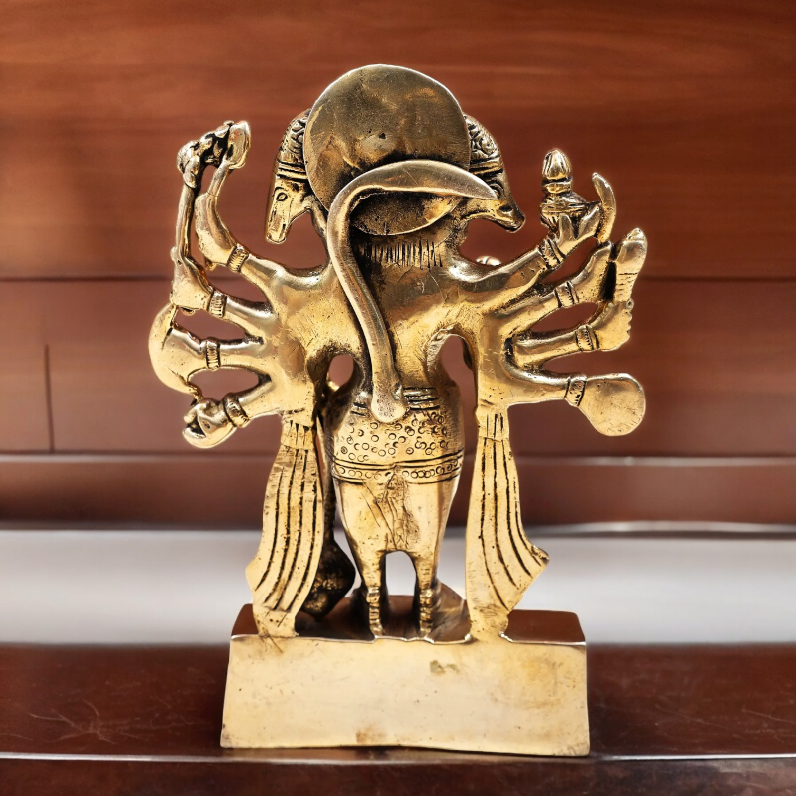 Pure Brass Panchmukhi Hanuman Standing with Gada Idol- 7.283 inches