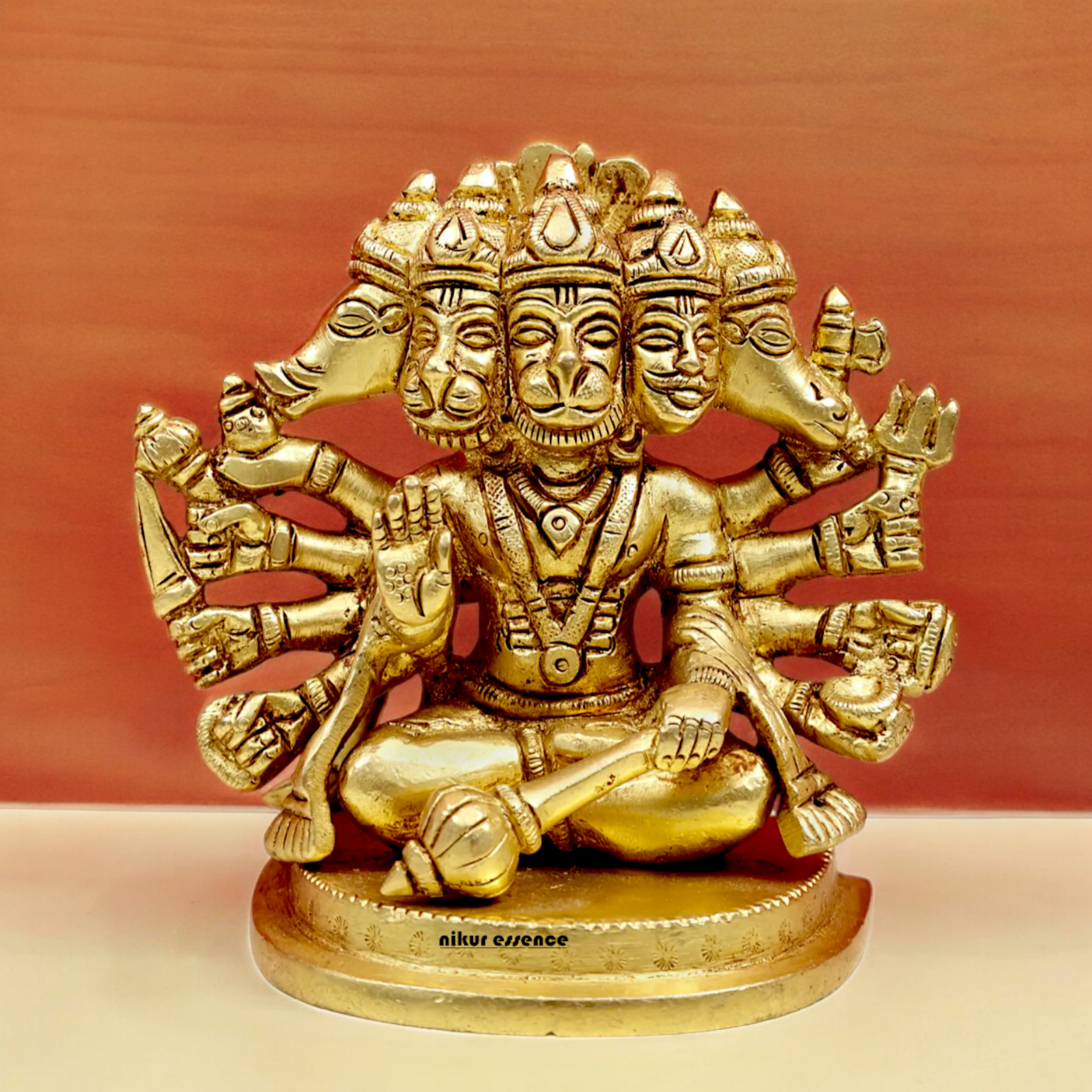 Shop Panchmukhi Hanuman Sitting Brass idol - 4 inches