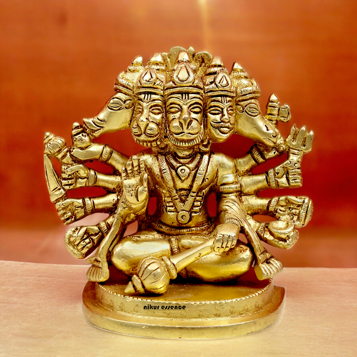 Shop Panchmukhi Hanuman Sitting Brass idol - 4 inches