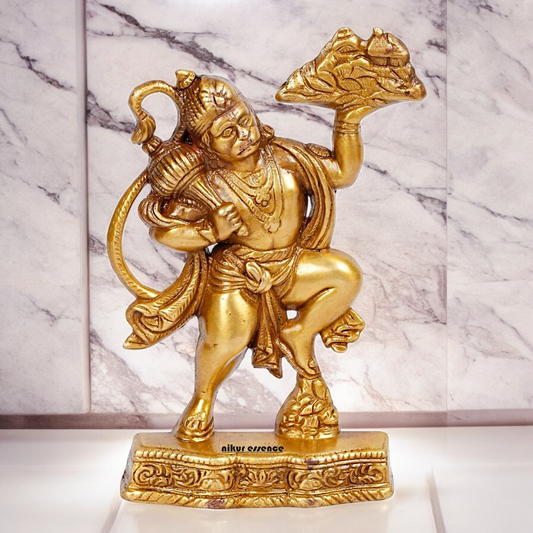 Buy Solid Brass Hanuman Holding Sanjeevni Booti Mountain Idol - 7.5 Inch height Idols Nikuressence