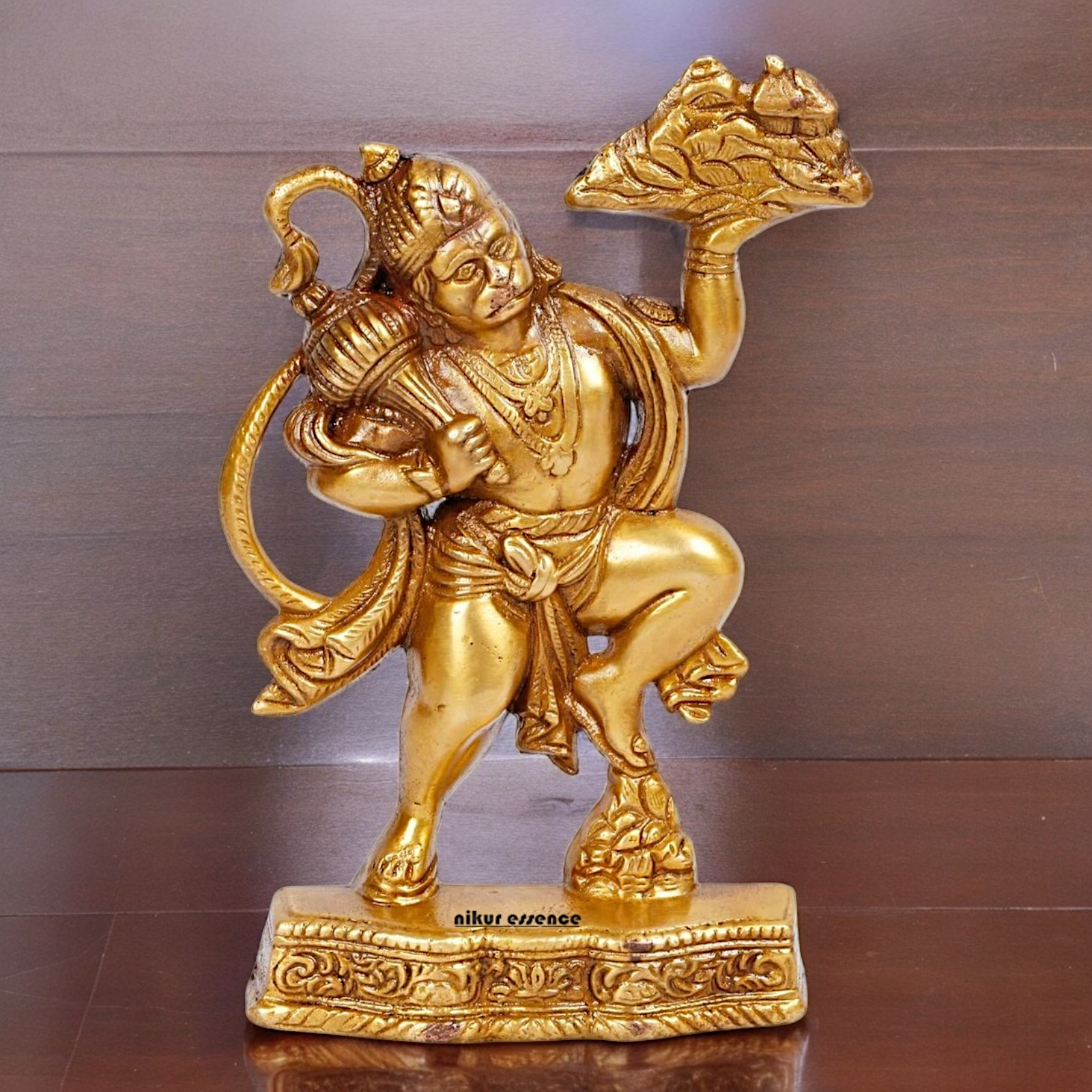 Buy Solid Brass Hanuman Holding Sanjeevni Booti Mountain Idol - 7.5 Inch height Idols Nikuressence