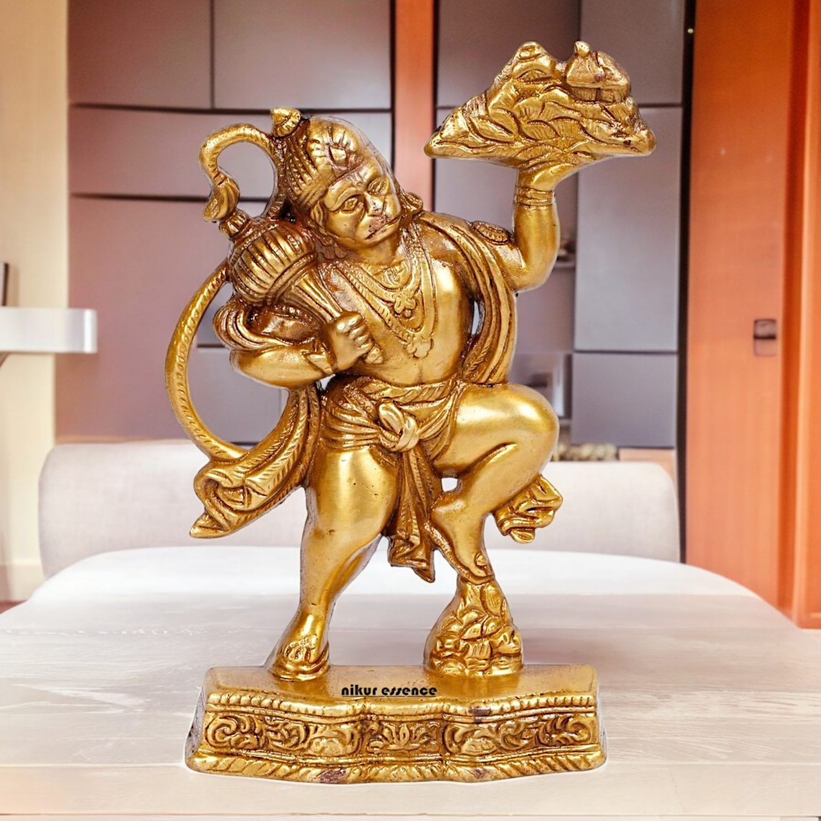 Buy Solid Brass Hanuman Holding Sanjeevni Booti Mountain Idol - 7.5 Inch height Idols Nikuressence