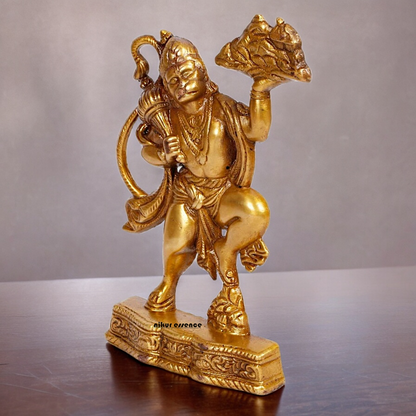 Buy Solid Brass Hanuman Holding Sanjeevni Booti Mountain Idol - 7.5 Inch height Idols Nikuressence