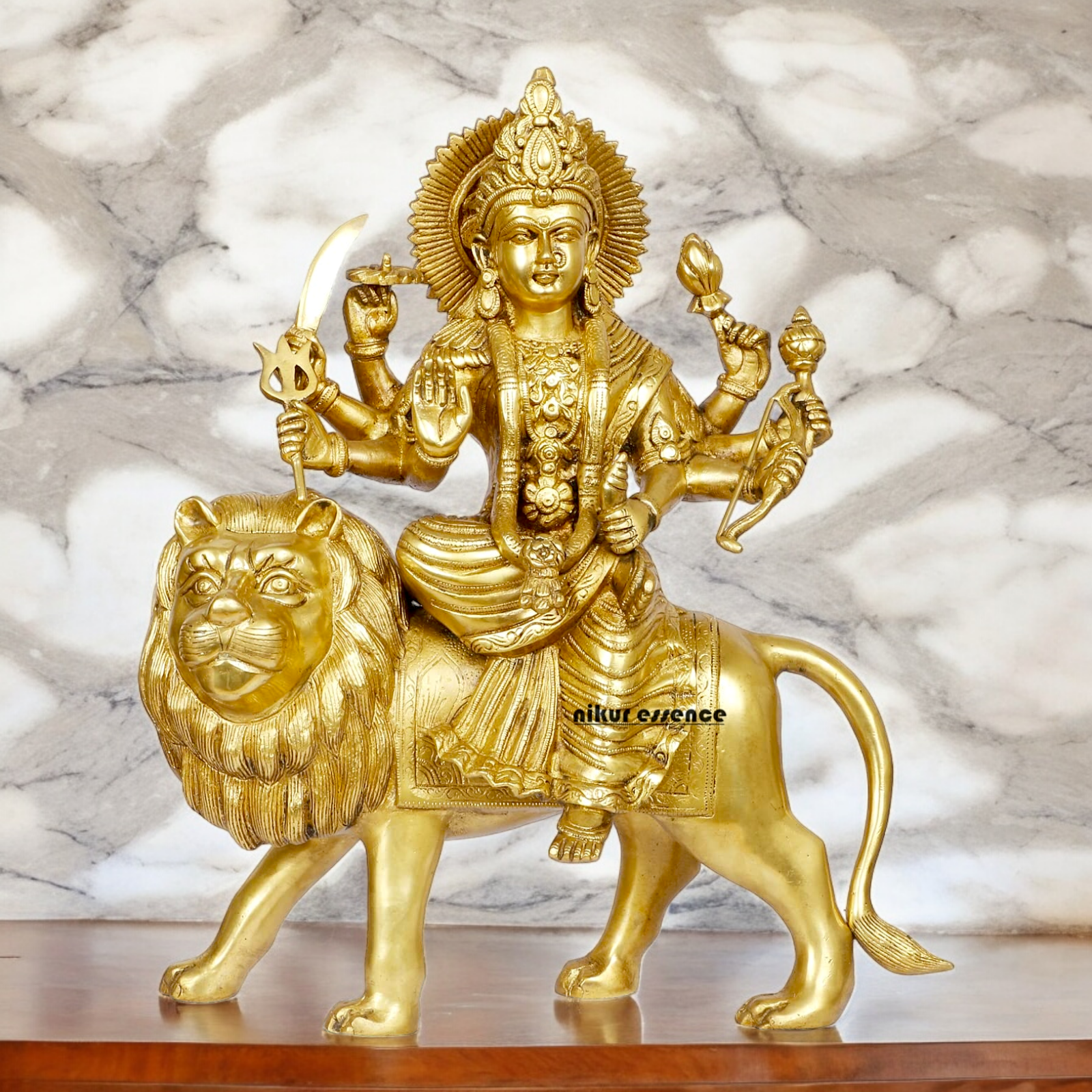 Shop Solid Brass Durga Maa Sitting on Lion Idol - 17 inches