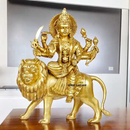 Shop Solid Brass Durga Maa Sitting on Lion Idol - 17 inches