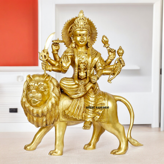 Shop Solid Brass Durga Maa Sitting on Lion Idol - 17 inches