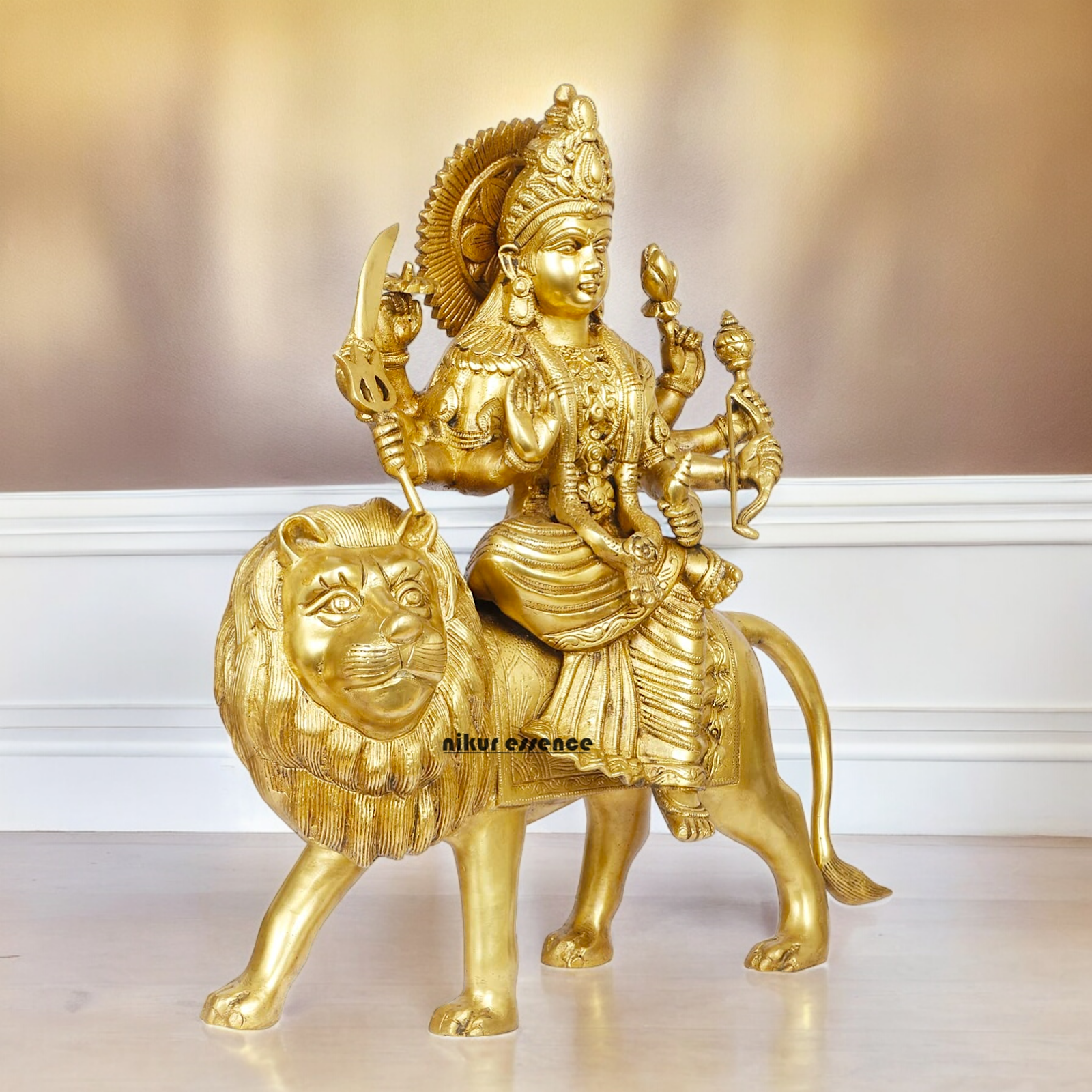 Shop Solid Brass Durga Maa Sitting on Lion Idol - 17 inches