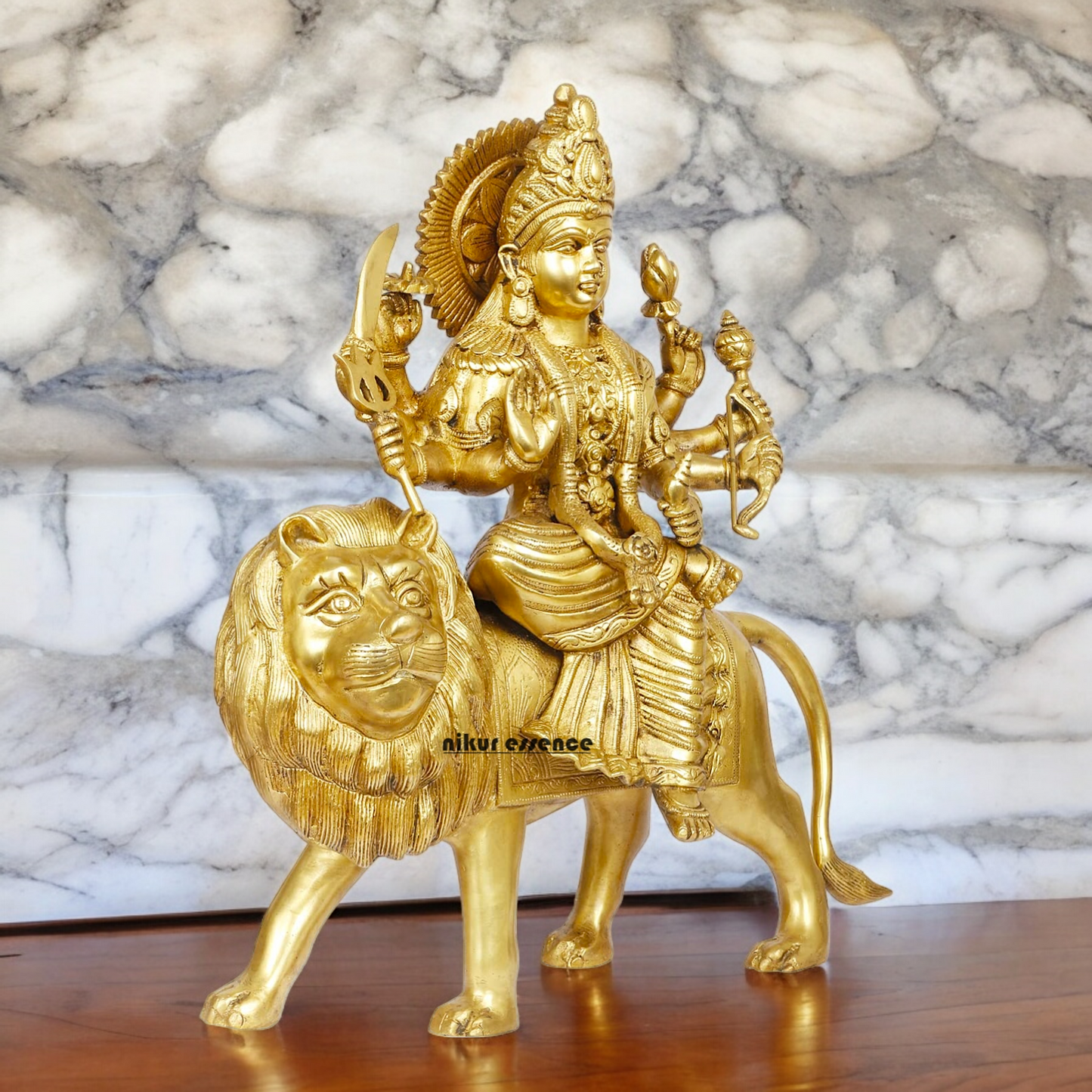 Shop Solid Brass Durga Maa Sitting on Lion Idol - 17 inches