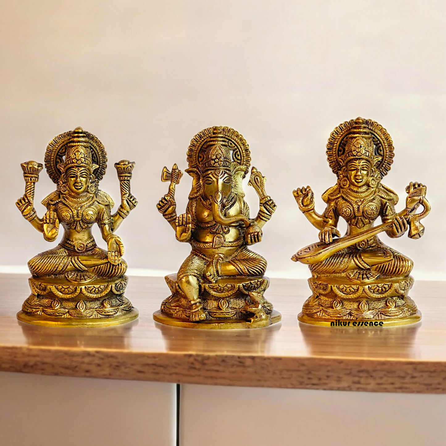 Buy Brass Lakshmi Ganesh Saraswati Beautiful Idol - 7 inches