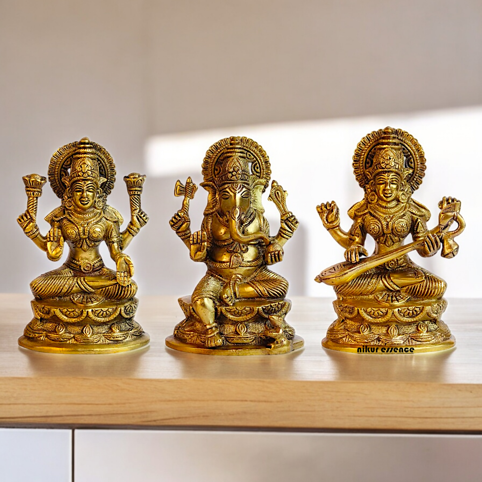 Buy Brass Lakshmi Ganesh Saraswati Beautiful Idol - 7 inches