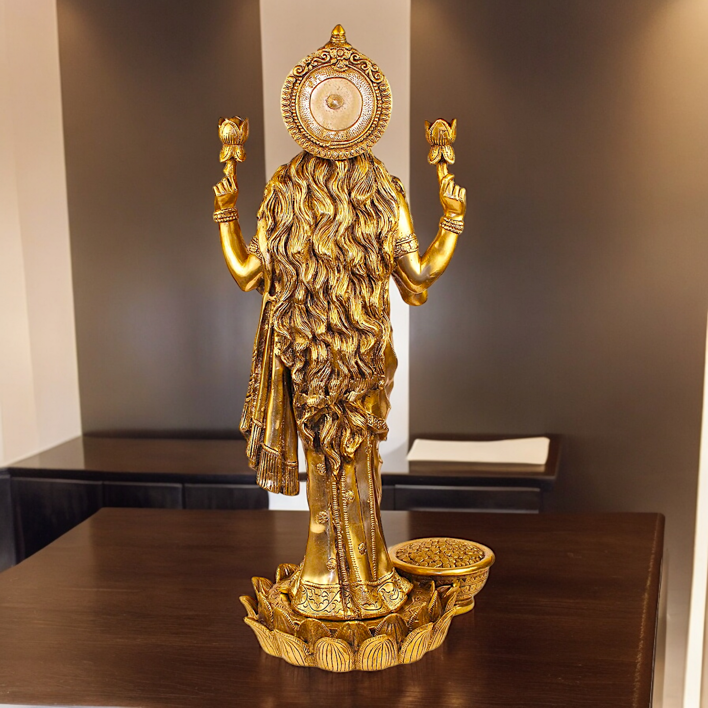 Solid Brass Maha Lakshmi Standing Idol - 25 inches