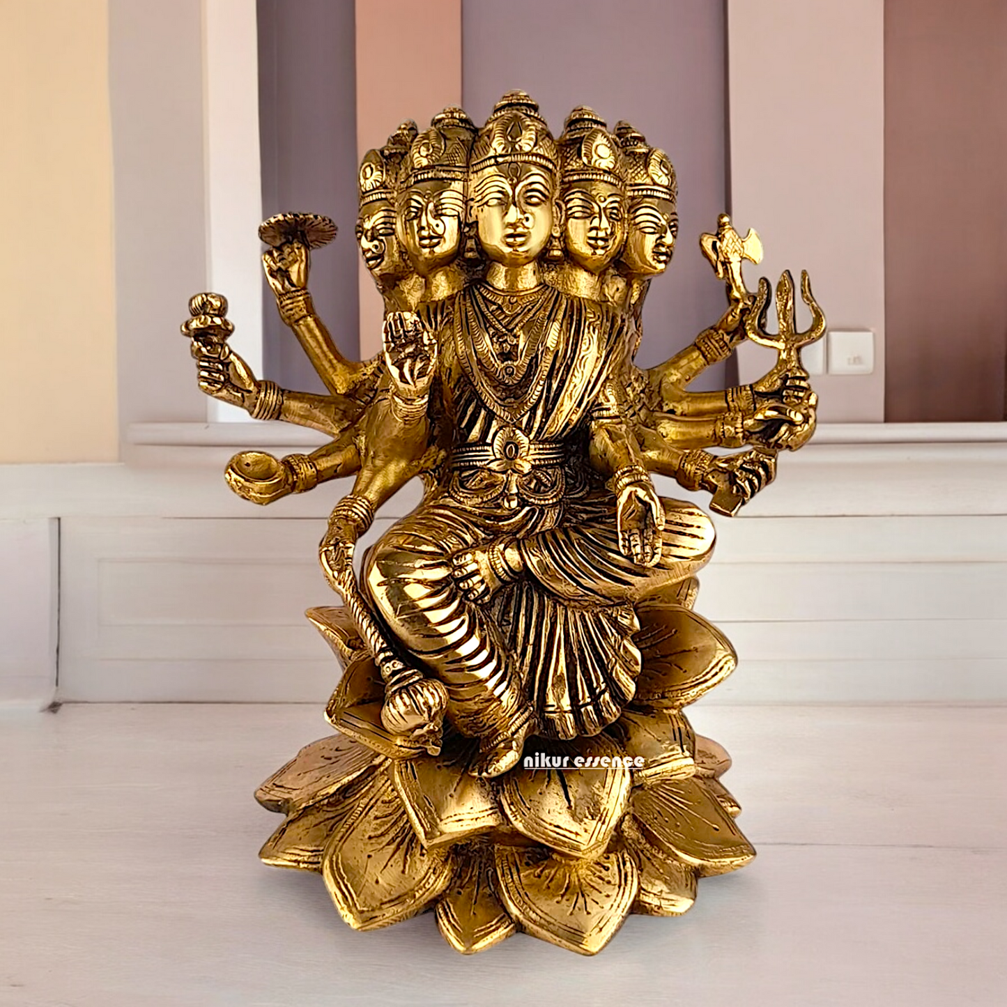 Goddess Gayatri Maa Sitting on Lotus Brass Idol - 9 inches