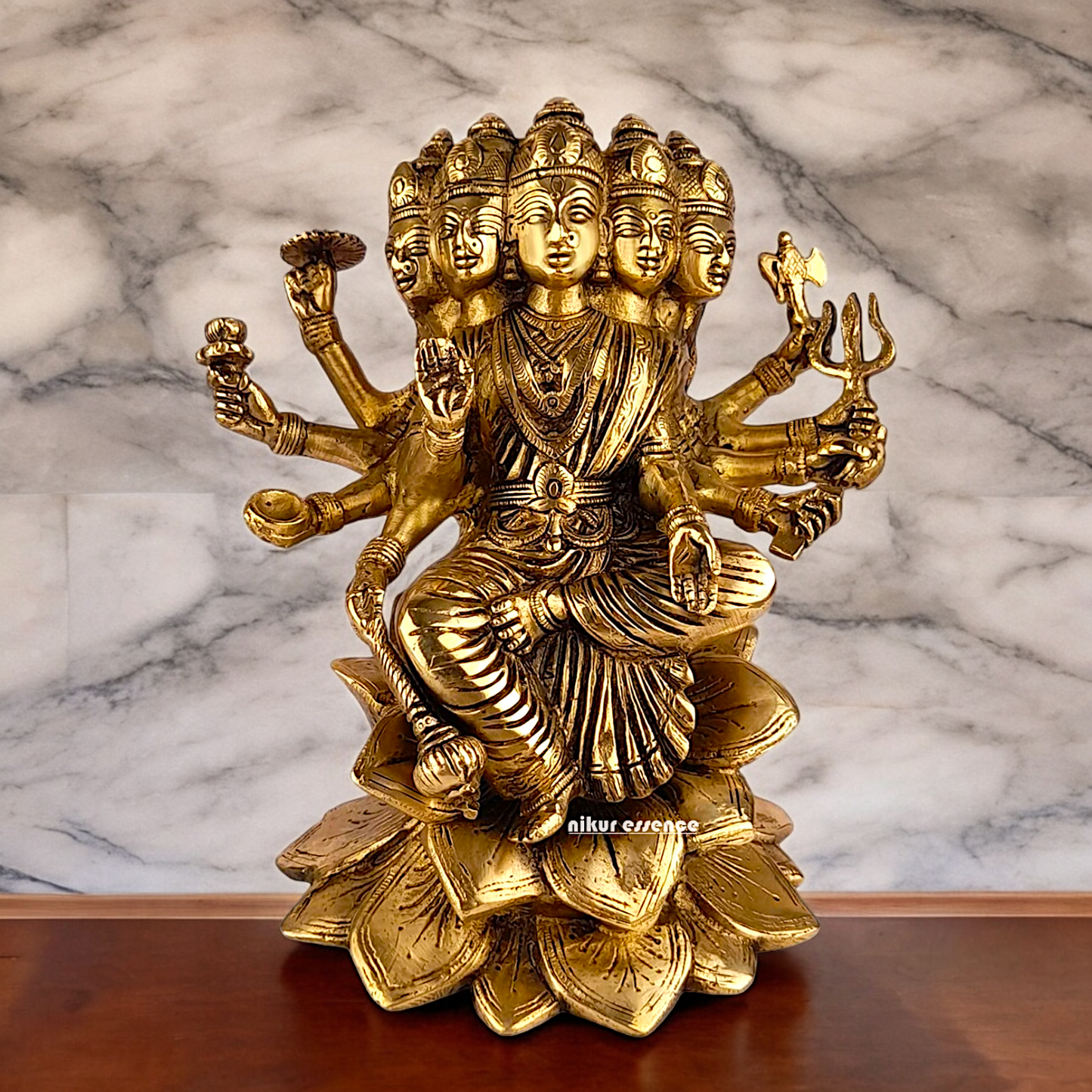 Goddess Gayatri Maa Sitting on Lotus Brass Idol - 9 inches