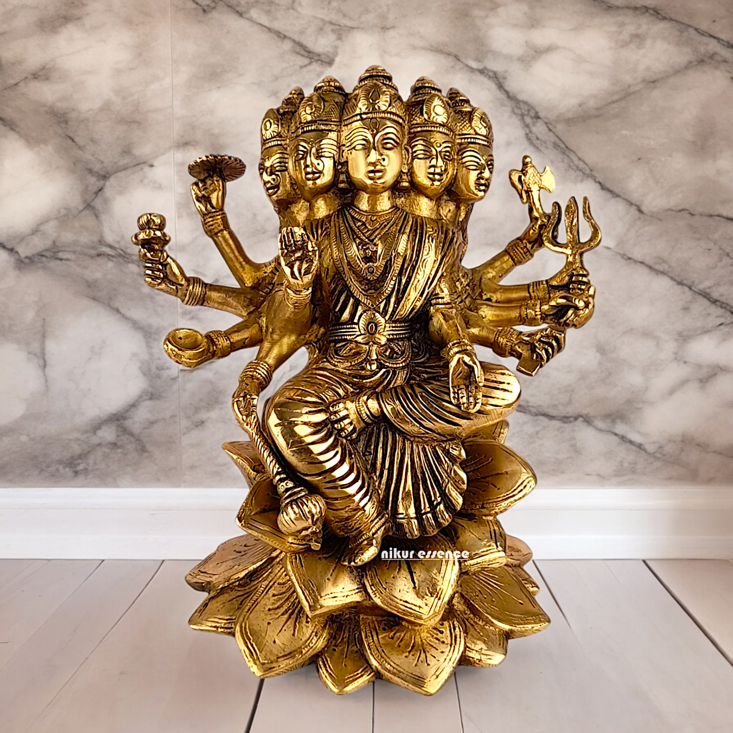 Goddess Gayatri Maa Sitting on Lotus Brass Idol - 9 inches