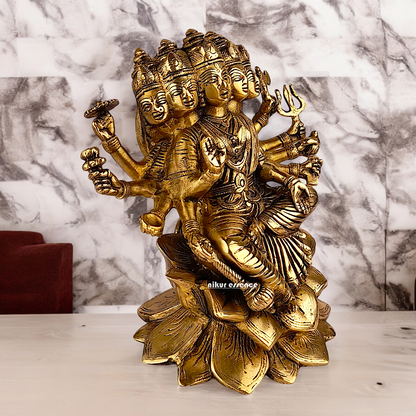 Goddess Gayatri Maa Sitting on Lotus Brass Idol - 9 inches