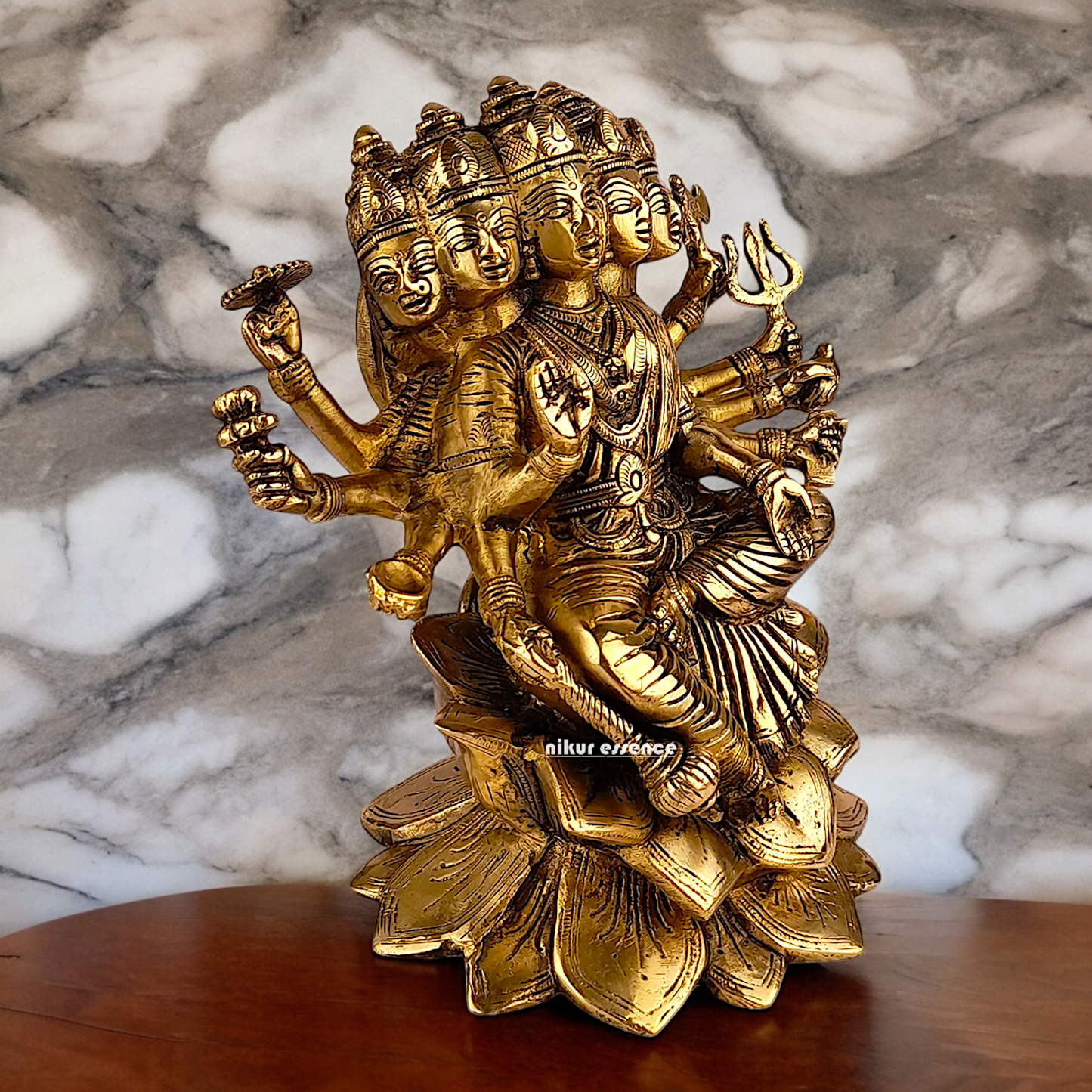 Goddess Gayatri Maa Sitting on Lotus Brass Idol - 9 inches