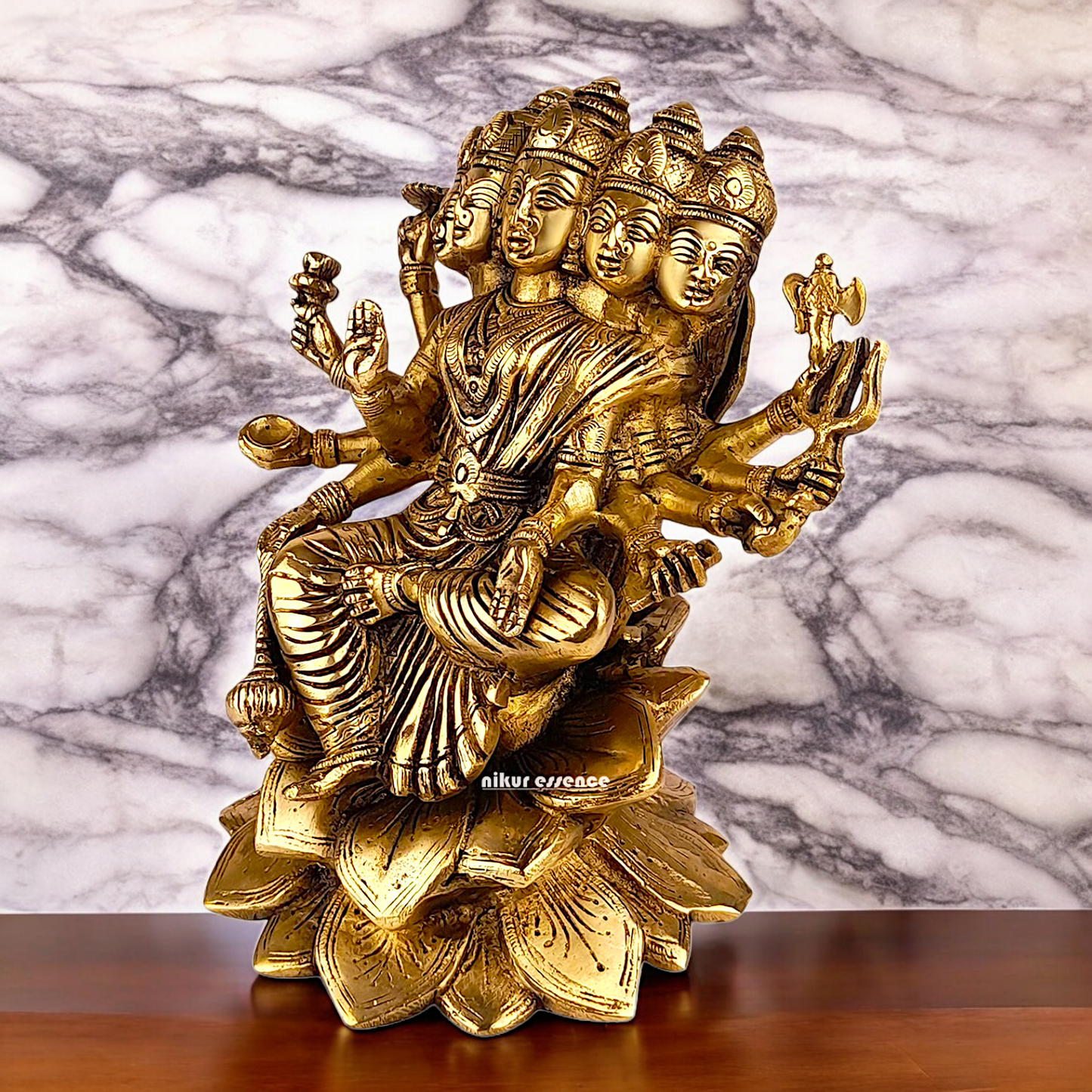 Goddess Gayatri Maa Sitting on Lotus Brass Idol - 9 inches