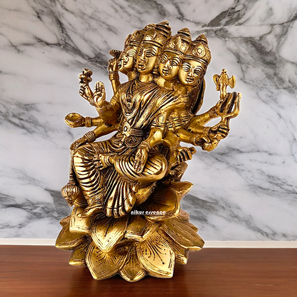 Goddess Gayatri Maa Sitting on Lotus Brass Idol - 9 inches