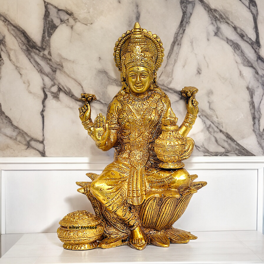 Online Brass Lakshmi Sitting on Lotus Idol - 7.25 inches