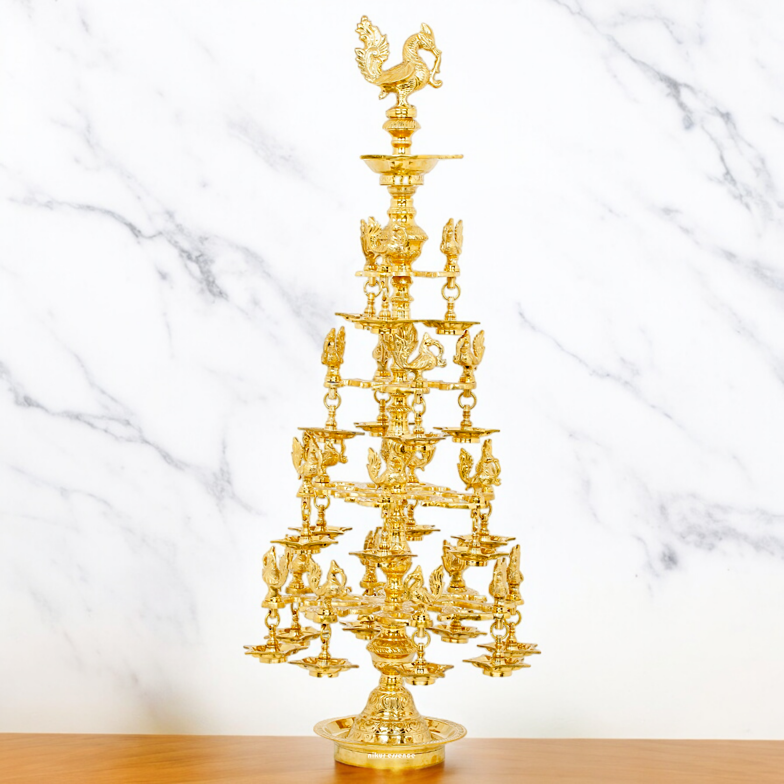 Large Pure Brass Peacock Lamp Diya - 29 inches