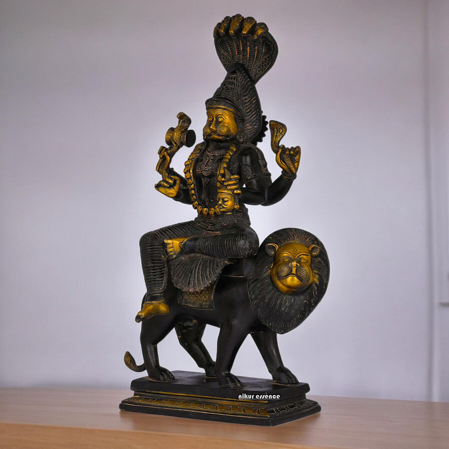 Superfine Brass Black Durga Maa Sitting on Lion with Sheshnag Idol - 19.094 inches