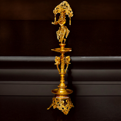 Solid Brass Krishna Stand Diya - 71 cm