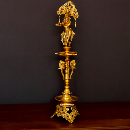 Solid Brass Krishna Stand Diya - 71 cm