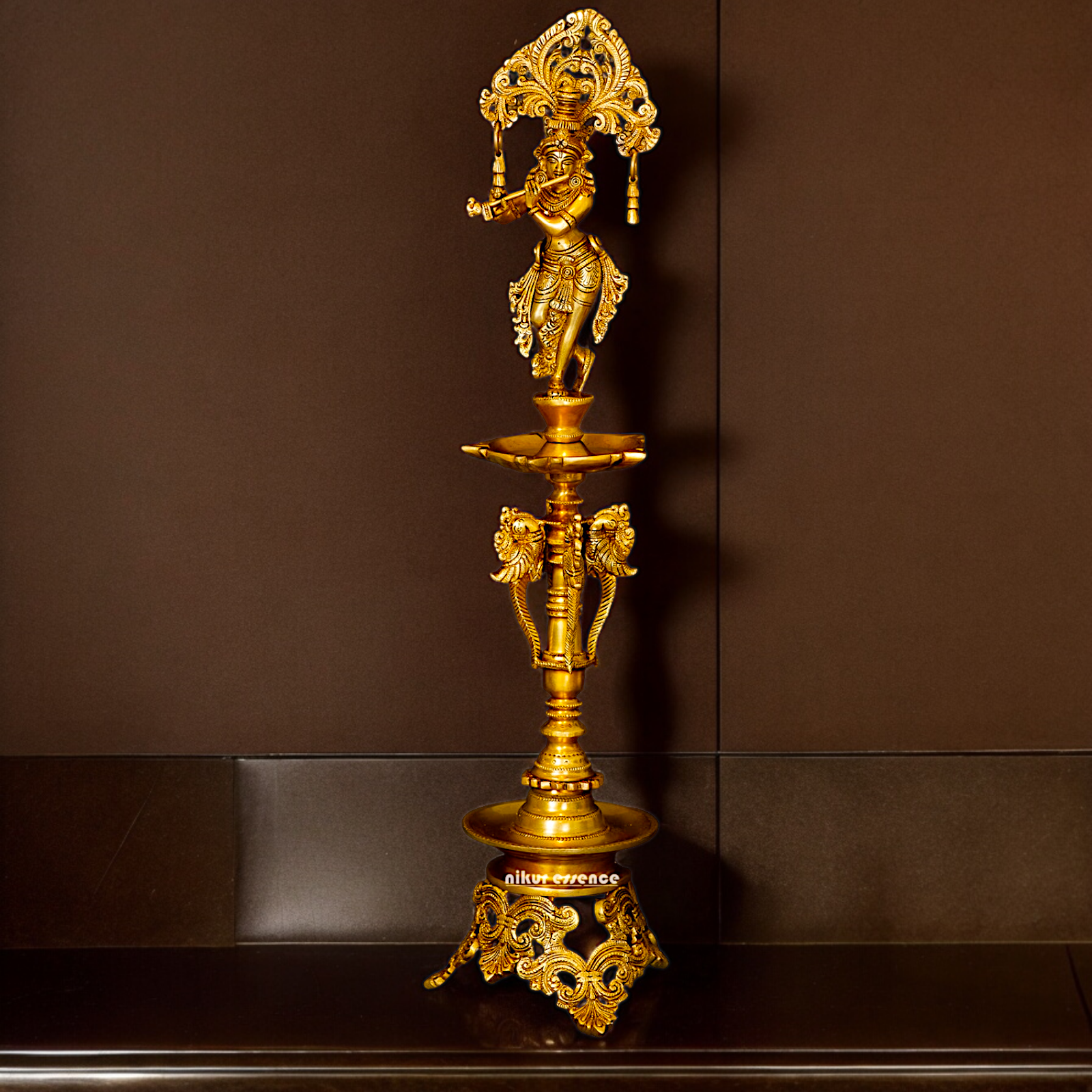 Solid Brass Krishna Stand Diya - 71 cm