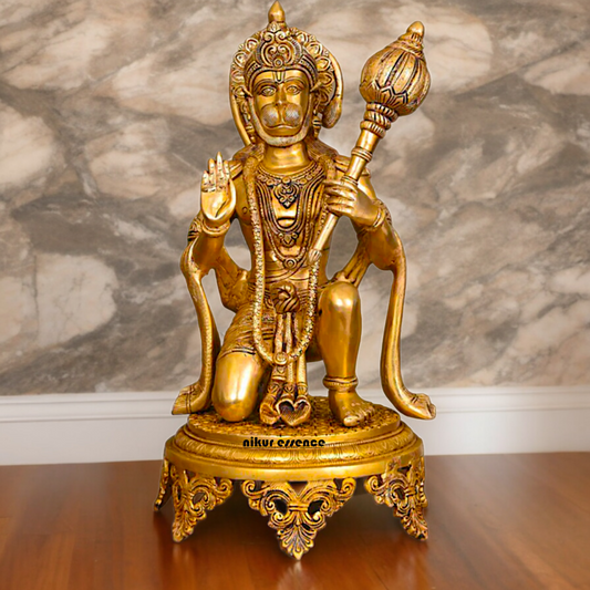 Large Solid Brass Hanuman Sitting Idol - 51 cm Idols Nikuressence