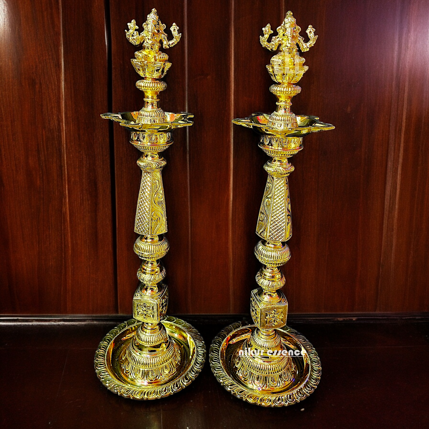 Shop Large Brass Pair Ganesha Diya Vilakku - 33 inches