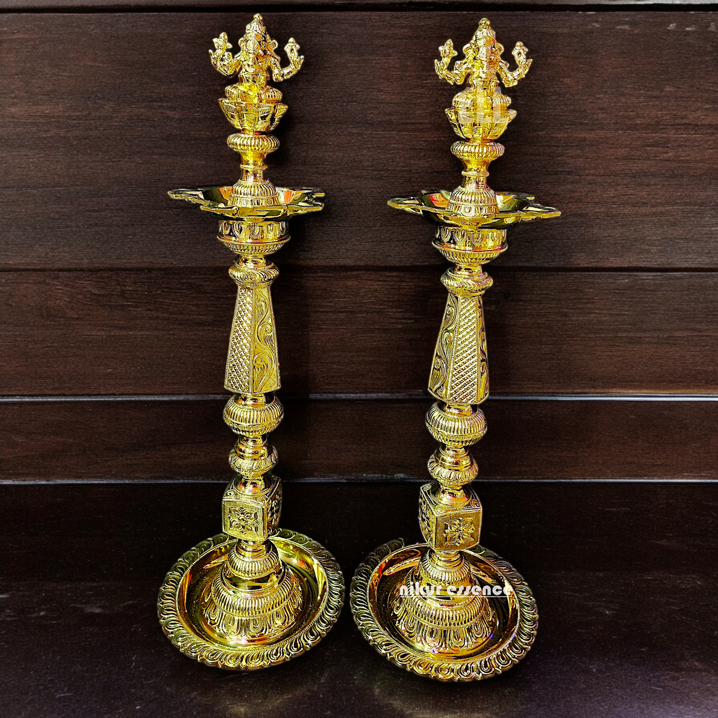 Shop Large Brass Pair Ganesha Diya Vilakku - 33 inches