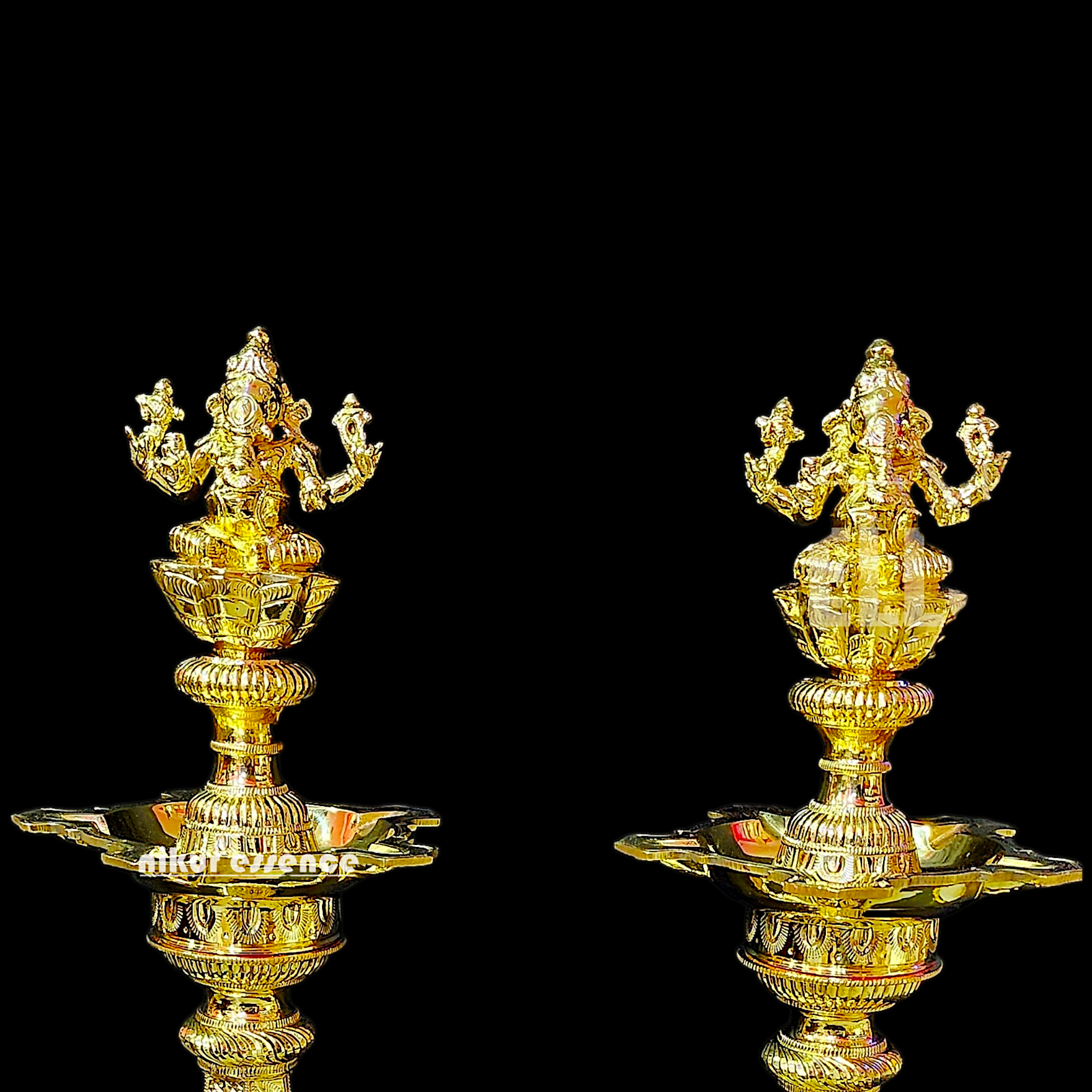 Shop Large Brass Pair Ganesha Diya Vilakku - 33 inches