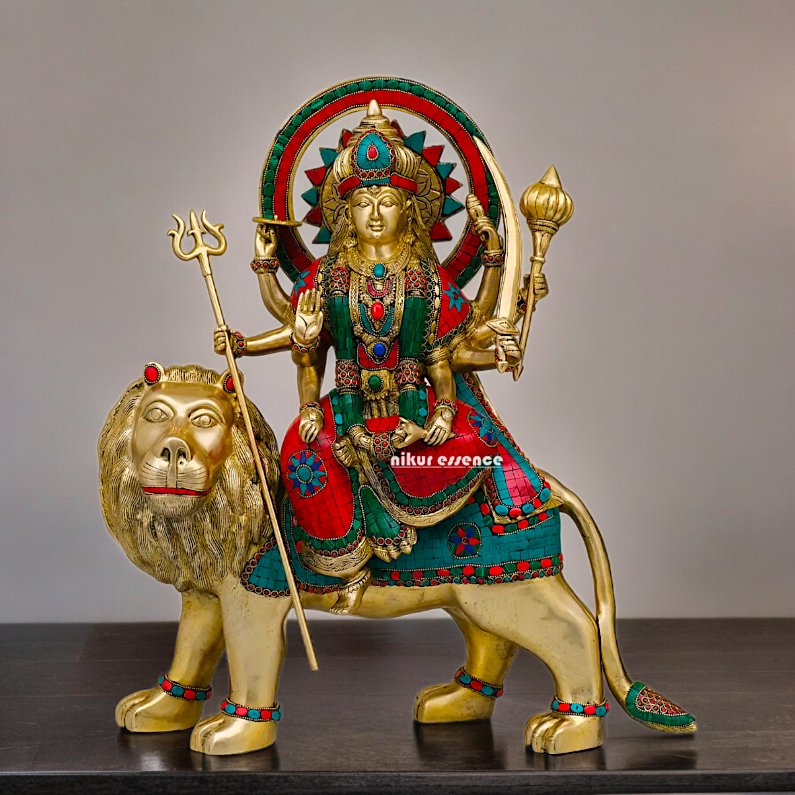 Buy Brass Sherawali Durga Devi Maa Statue with stone work - 56 cm Idols Nikuressence