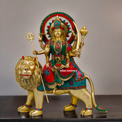 Buy Brass Sherawali Durga Devi Maa Statue with stone work - 56 cm Idols Nikuressence