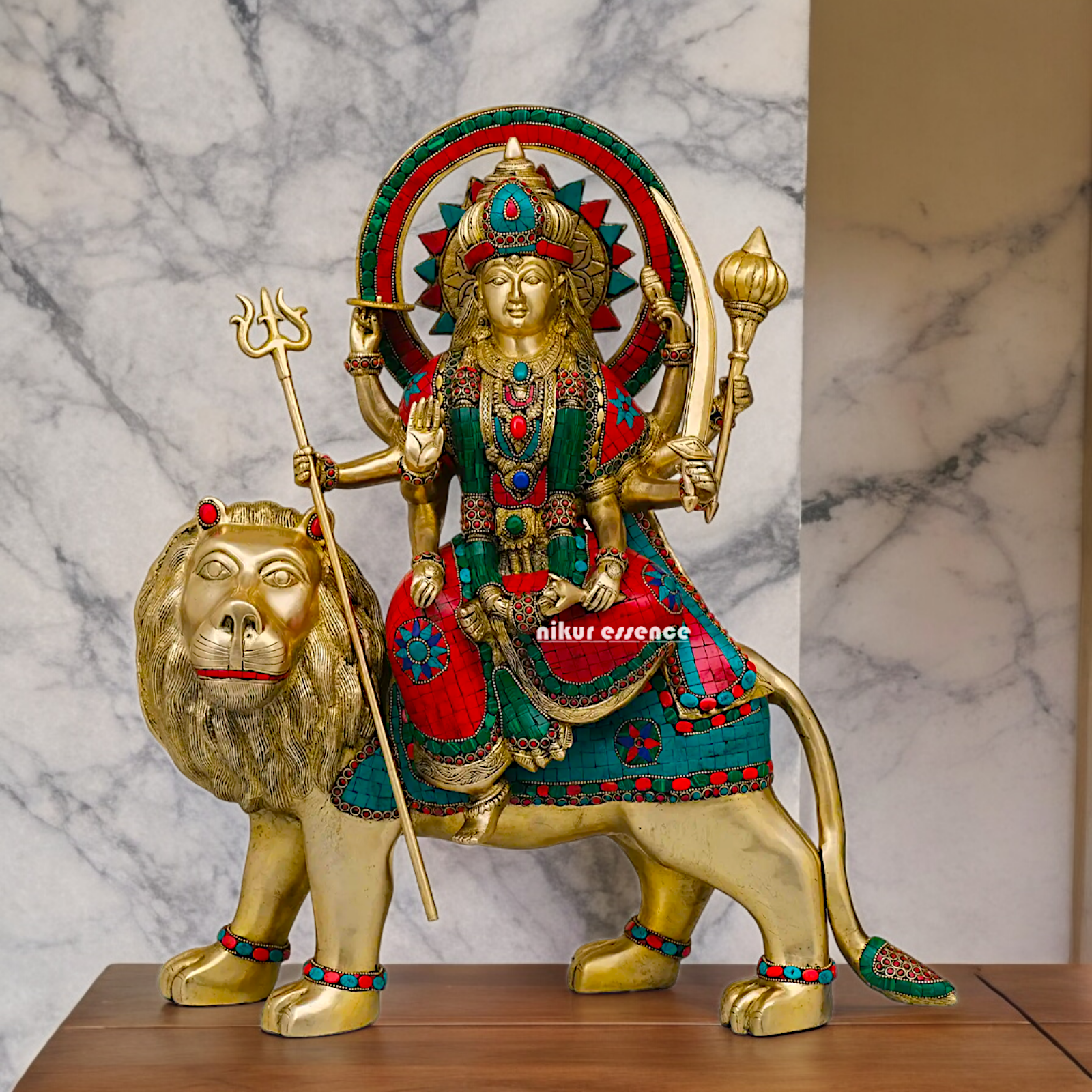 Buy Brass Sherawali Durga Devi Maa Statue with stone work - 56 cm Idols Nikuressence