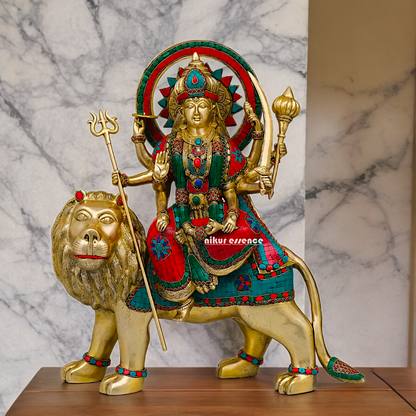 Buy Brass Sherawali Durga Devi Maa Statue with stone work - 56 cm Idols Nikuressence