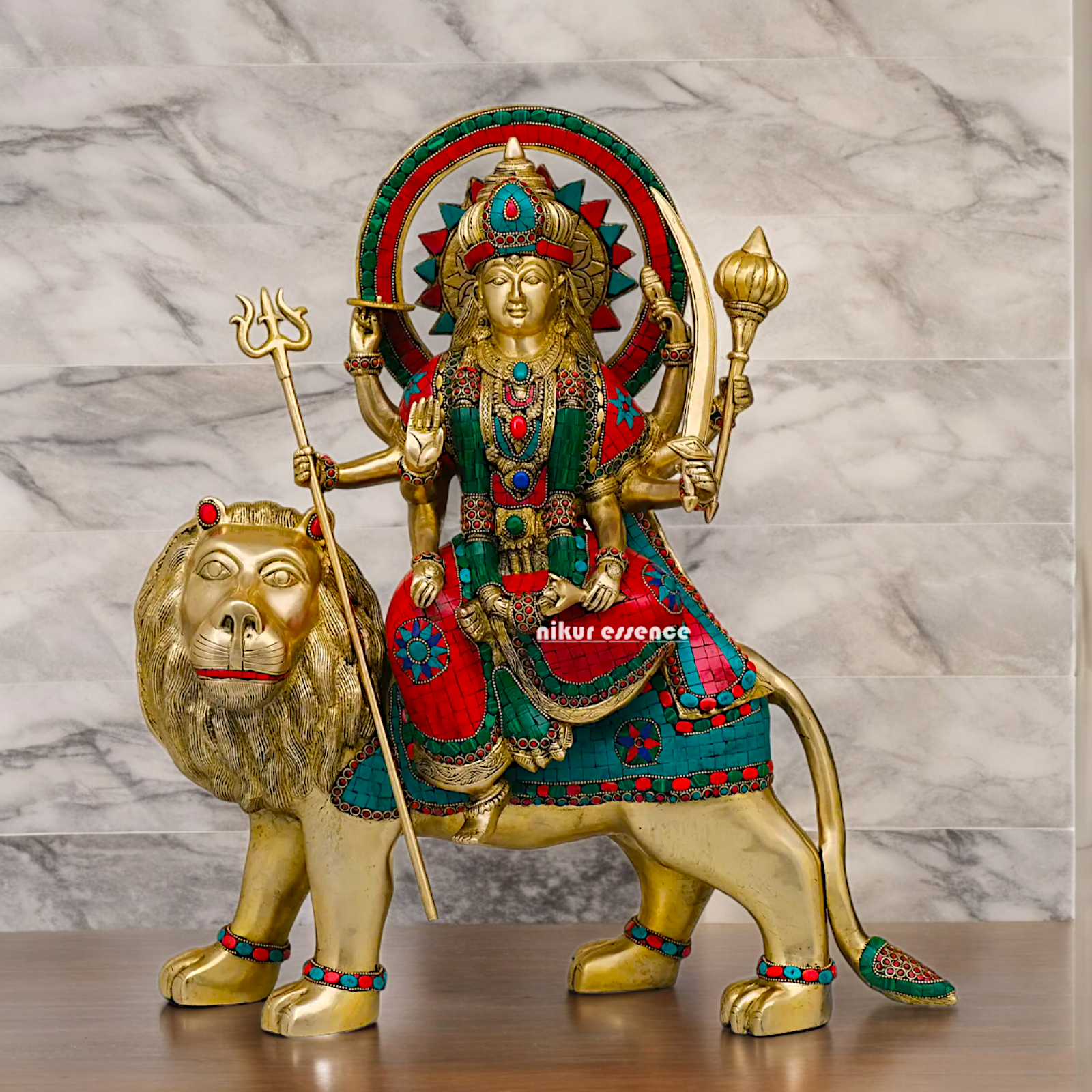 Buy Brass Sherawali Durga Devi Maa Statue with stone work - 56 cm Idols Nikuressence