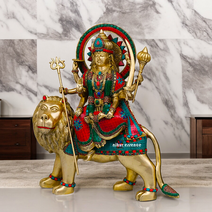 Buy Brass Sherawali Durga Devi Maa Statue with stone work - 56 cm Idols Nikuressence