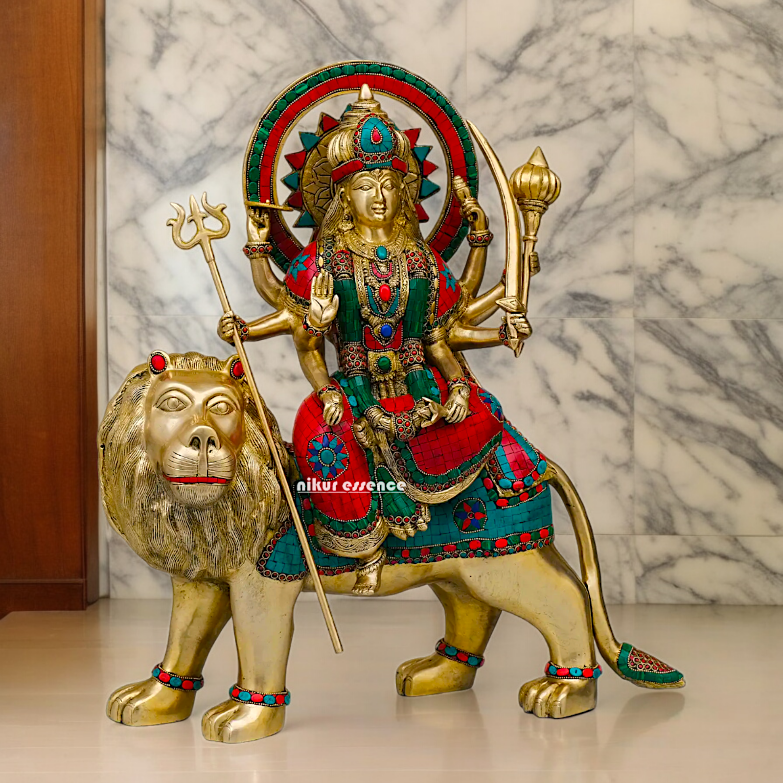 Buy Brass Sherawali Durga Devi Maa Statue with stone work - 56 cm Idols Nikuressence