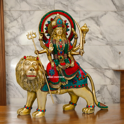 Buy Brass Sherawali Durga Devi Maa Statue with stone work - 56 cm Idols Nikuressence