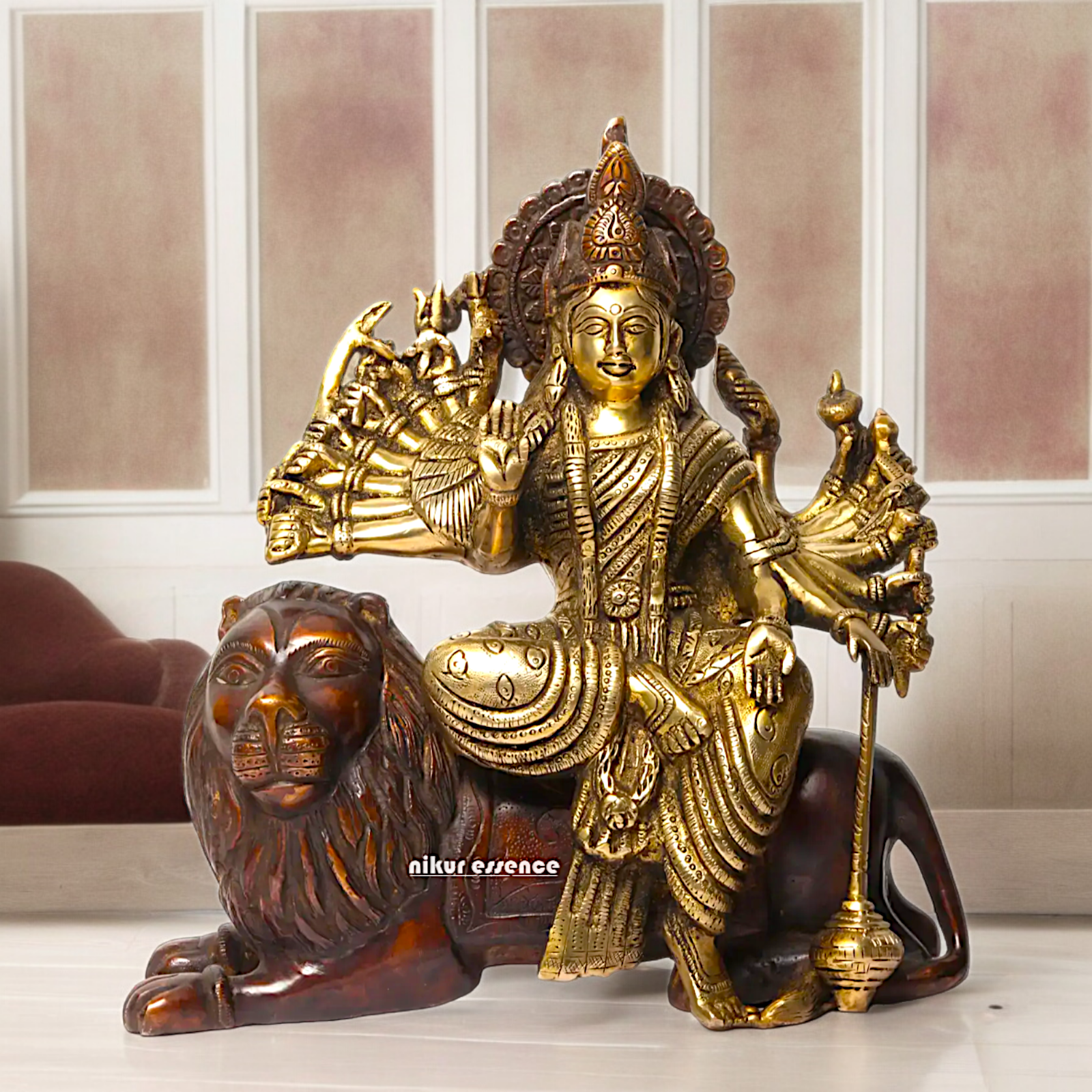 Online Brass Durga Maa Devi Sitting on Lion- 29 cm